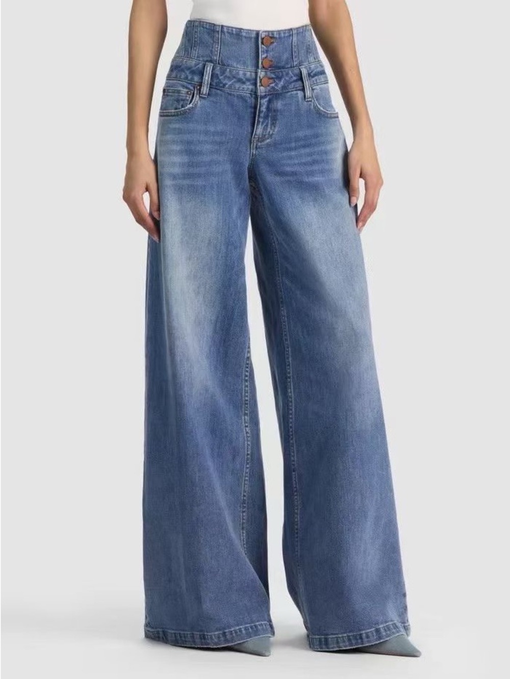 Alice + Olivia Corset Waist Wide Leg Jeans 2026SS